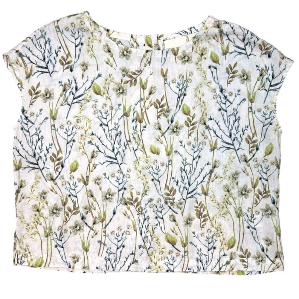 Cynthia Rowley Boxy Floral Print 100% Linen Button- Down Back Size: M